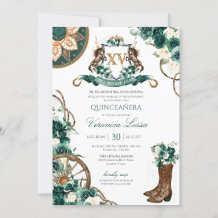 Blommigt Vapensköld Charro Emerald Grönt Quinceane Inbjudningar