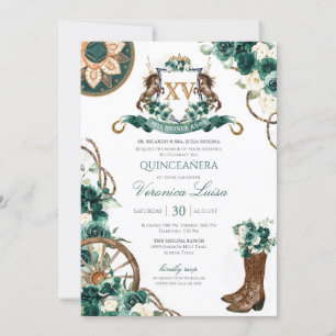 Blommigt Vapensköld Charro Emerald Grönt Quinceane Inbjudningar