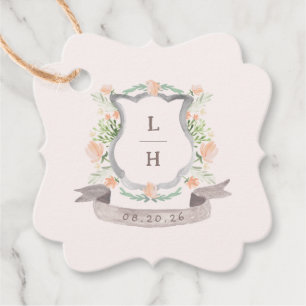 Blommigt Vapensköld Elegant Vattenfärg Monogram Br Gåvor Etiketter