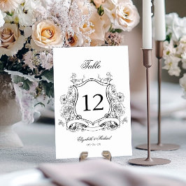 Blommigt Vapensköld Elegant Victorian Bröllop Bordsnummer