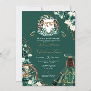 Blommigt Vapensköld Emerald Grönt Charro Quinceane Inbjudningar