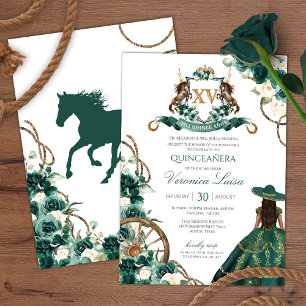 Blommigt Vapensköld Emerald Grönt Charro Quinceane Inbjudningar