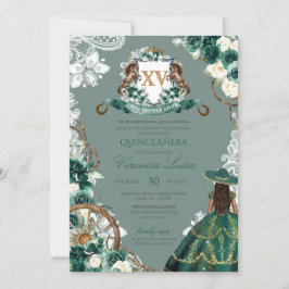 Blommigt Vapensköld Emerald Grönt Charro Quinceane Inbjudningar