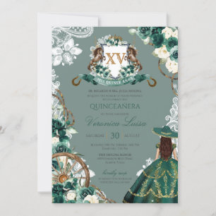 Blommigt Vapensköld Emerald Grönt Charro Quinceane Inbjudningar