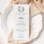 Blommigt Vapensköld Monogram Bröllop Flat Menu Meny<br><div class="desc">Blommigt vapensköld monogram bröllop-menyn.</div>