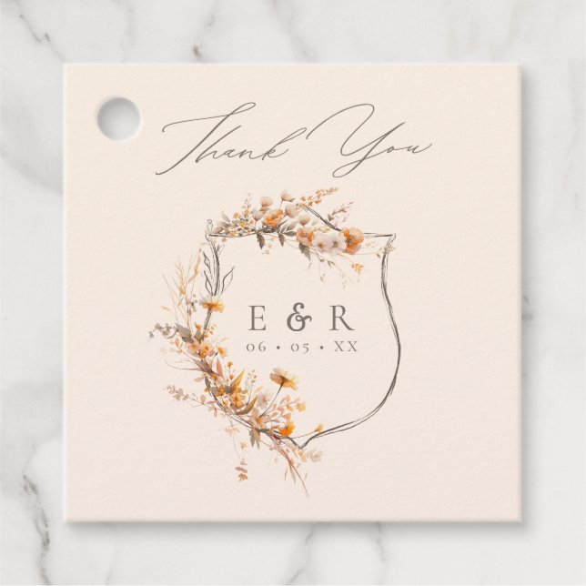 Blommigt Vapensköld Monogram Fall Wedding Tack Gåvor Etiketter (Framsida)