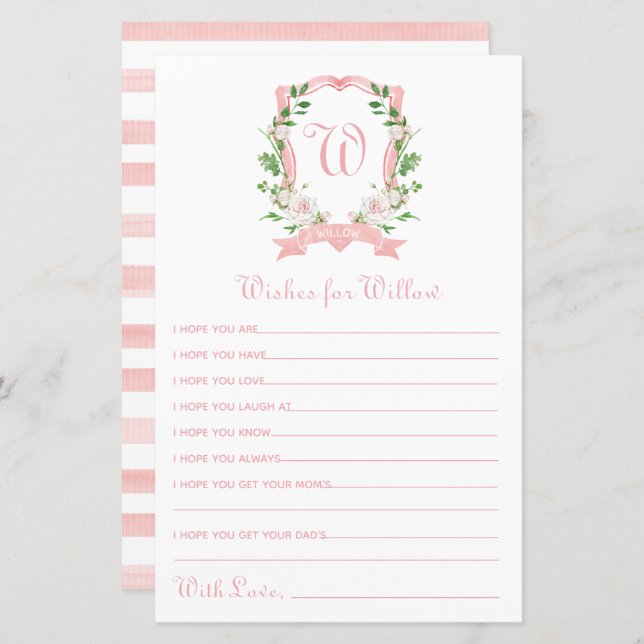 Blommigt Vapensköld Önskemål för Baby (Fram/baksida)