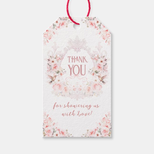 Blommigt Vapensköld  Rosa Det är en babystötare fö Presentetikett (Framsidan)