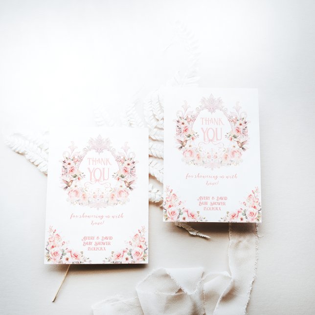 Blommigt Vapensköld  Rosa Det är en babystötare fö Tack Kort (Skapare uppladdad)