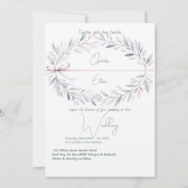 Blommigt Vapensköld Shabby chic Typografi bröllop Inbjudningar (Framsida)