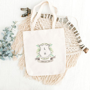 Blommigt Vapensköld Vattenfärg Monogram Bröllop Tygkasse