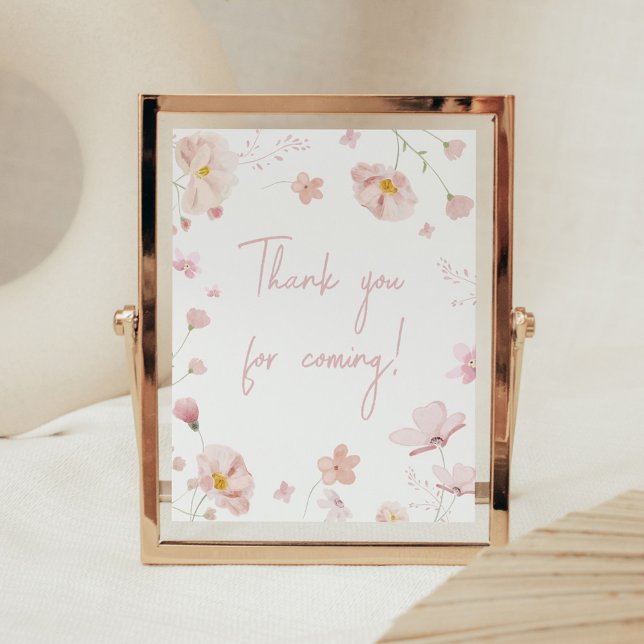 Blommigt Vår Baby i Bloom Tack för att du kom Poster (Pink Spring Floral Baby in Bloom Baby Shower Thank you for Coming Sign)