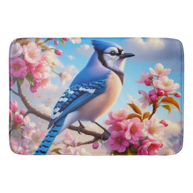 Blommigt/vår Blue Jay art Badrumsmatta (Framsidan)