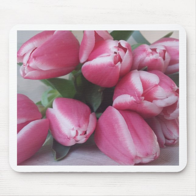 Blommigt Vår Bouquet of Rosa Tulips, Flowers Musmatta (Framsidan)
