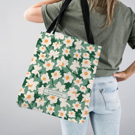 Blommigt Vår Daffodil Blooms | Monogrammet Grönt Tygkasse