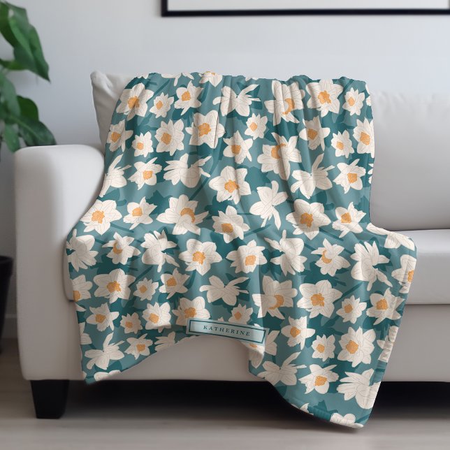 Blommigt Vår Daffodil Blooms | Uppgift om Personli Fleecefilt (Skapare uppladdad)