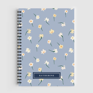 Blommigt Vår Daffodil Dusty Blue-Personlig Anteckningsbok
