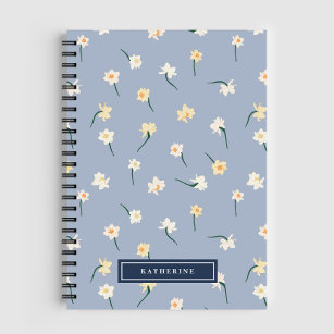 Blommigt Vår Daffodil   Dusty Blue-Personlig Anteckningsbok