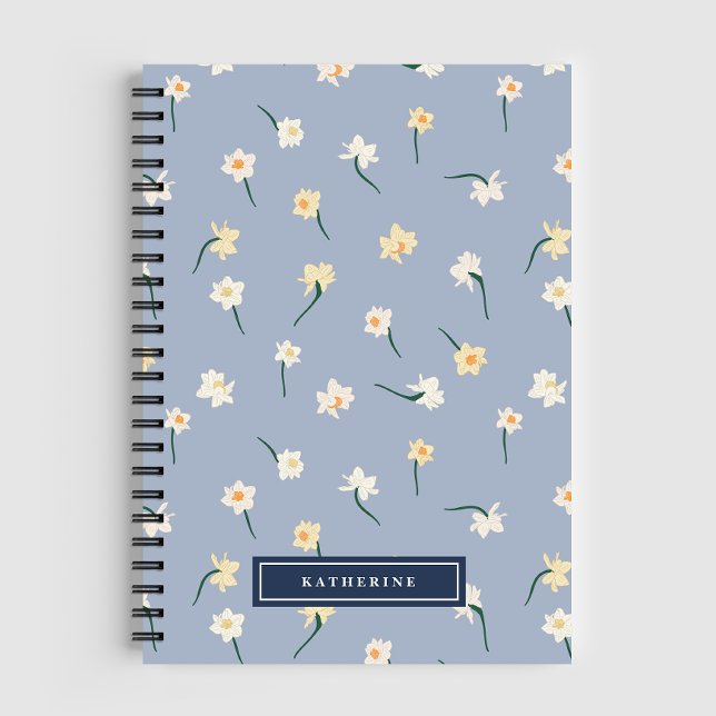 Blommigt Vår Daffodil | Dusty Blue-Personlig Anteckningsbok (Skapare uppladdad)