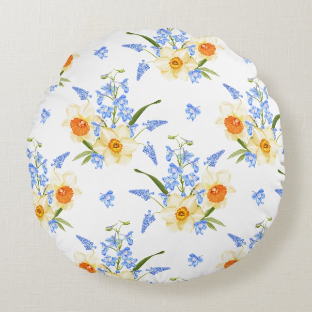 Blommigt Vår Dekorativ kudde med Daffodils (Framsidan)