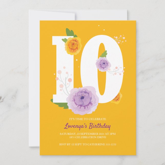 Blommigt Vår Garden 10:e Födelsedagsfesten Spara Datumet (Framsida)