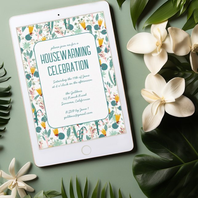 Blommigt Vår Garden Anpassningsbar HOUSEWARMING PA Inbjudningar (Custom garden party housewarming invitation with floral pattern. Customize with your own text)