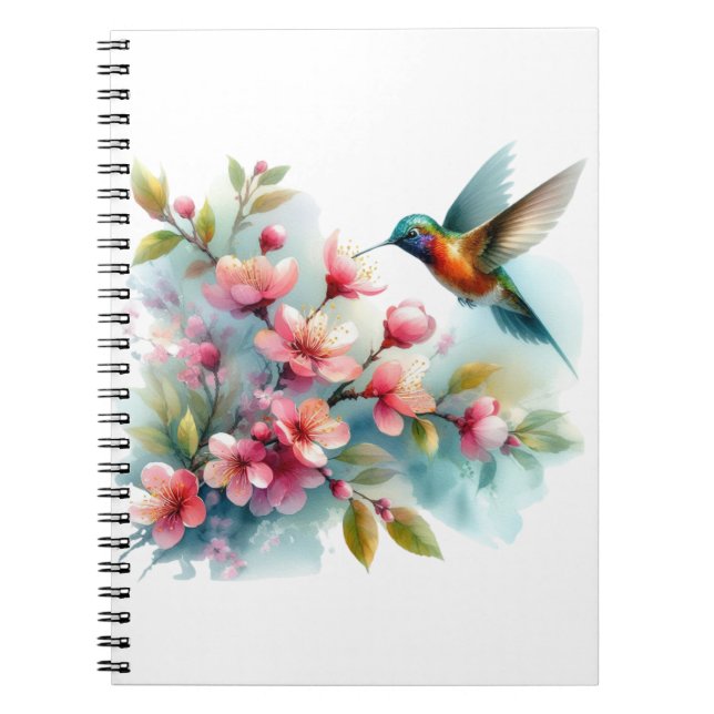 Blommigt/vår hummingbird-grafik anteckningsbok (Framsidan)
