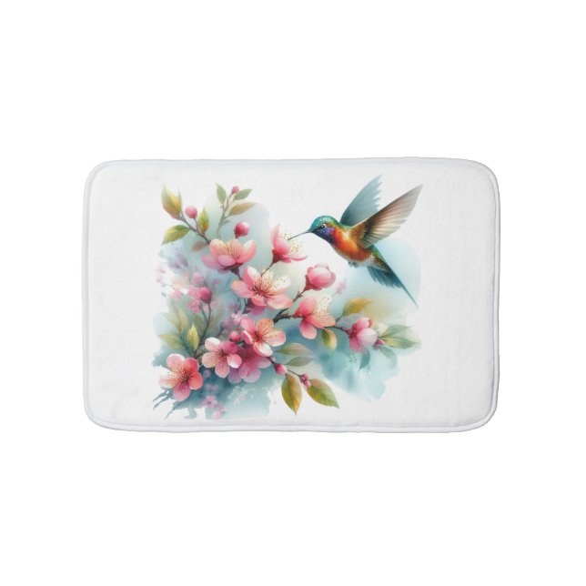 Blommigt/vår hummingbird-grafik badrumsmatta (Framsidan)