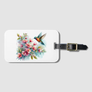 Blommigt/vår hummingbird-grafik bagagebricka