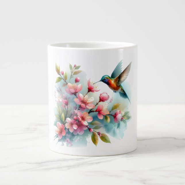 Blommigt/vår hummingbird-grafik jumbo mugg (Framsidan)