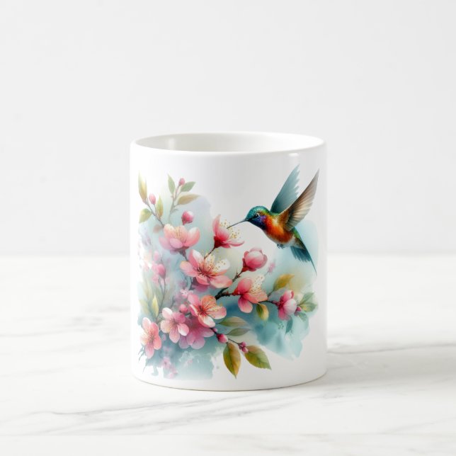 Blommigt/vår hummingbird-grafik kaffemugg (Center)
