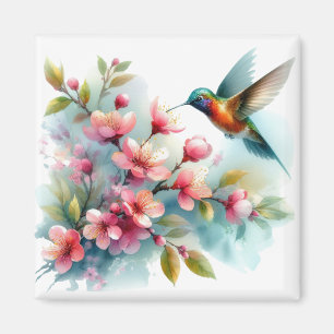 Blommigt/vår hummingbird-grafik magnet