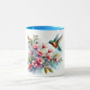Blommigt/vår hummingbird-grafik mugg