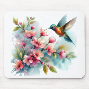 Blommigt/vår hummingbird-grafik musmatta