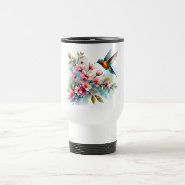 Blommigt/vår hummingbird-grafik resemugg (Center)
