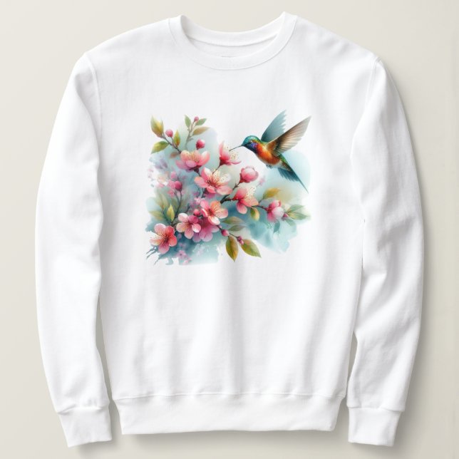 Blommigt/vår hummingbird-grafik t shirt (Design framsida)