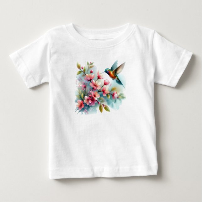Blommigt/vår hummingbird-grafik t shirt (Framsida)