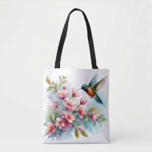 Blommigt/vår hummingbird-grafik tygkasse