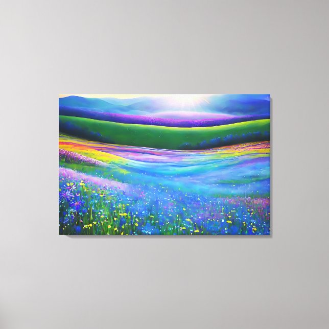 Blommigt Vår Meadow Mountain Valley Ligcape Canvastryck (Framsida)