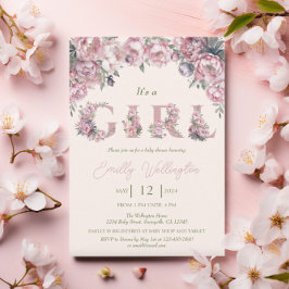 Blommigt Vår Rosa Peonies Boho Girl Baby Shower Inbjudningar