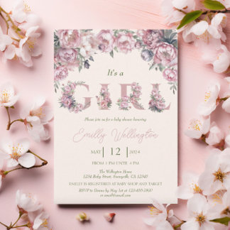 Blommigt Vår Rosa Peonies Boho Girl Baby Shower Inbjudningar