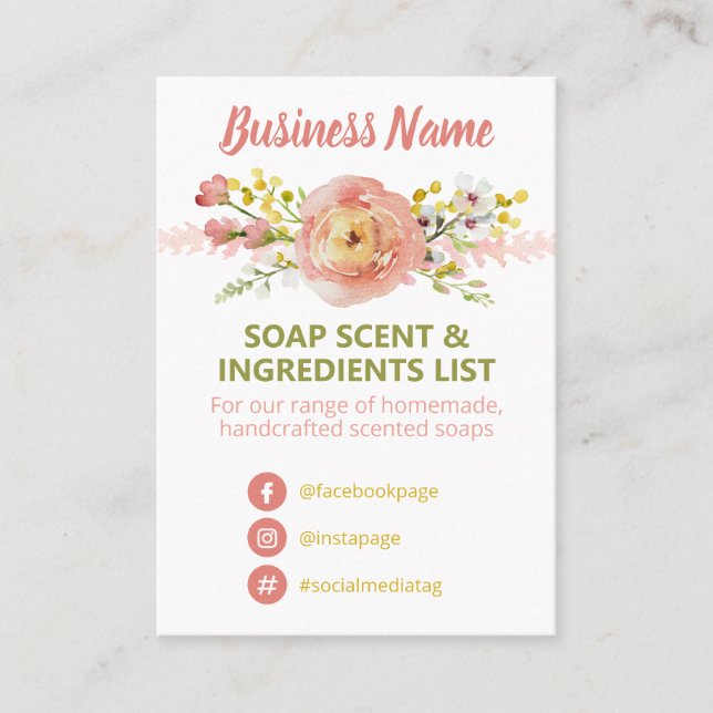 Blommigt Vår Soap Scent Ingredients List Visitkort (Framsida)