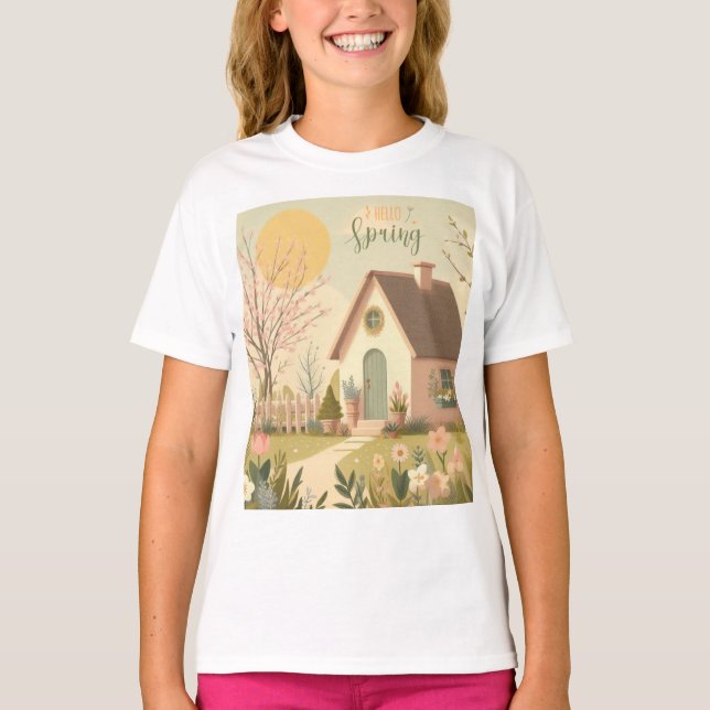 Blommigt/vår-stuga T Shirt (Framsida)