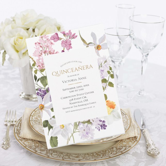 Blommigt Vår Sumner Modern Quinceañera Inbjudningar (Skapare uppladdad)