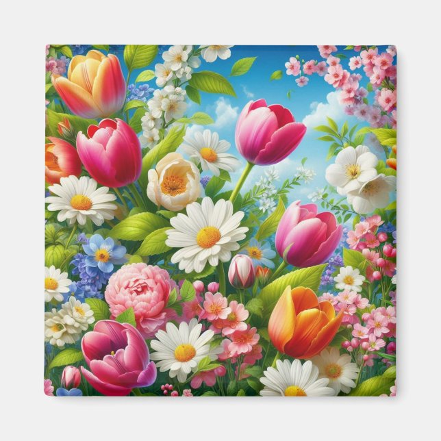 Blommigt/vår-teckning Magnet (Framsidan)