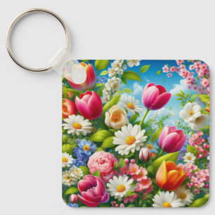 Blommigt/vår-teckning Nyckelring