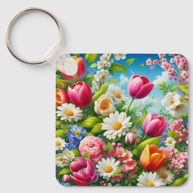 Blommigt/vår-teckning Nyckelring (Framsida)