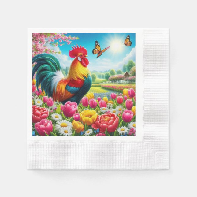 Blommigt/vår tupp/kycklingkonst pappersservett (Framsidan)