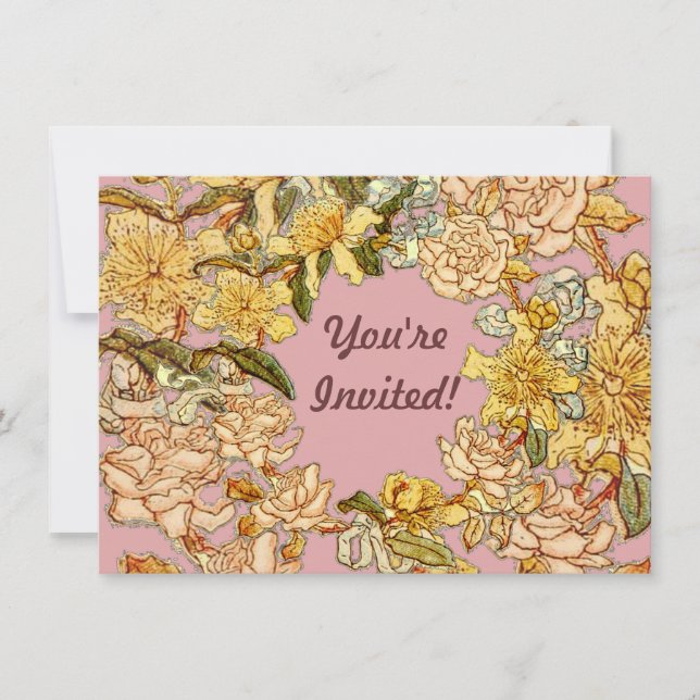 Blommigt Vår Utandning Flower Rosa Flots Art Inbjudningar (Framsida)