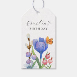 Blommigt vår vattenfärg presentetikett